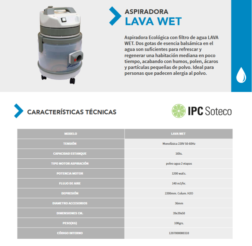 ASPIRADORA POLVO AGUA SOTECO LAVA WET