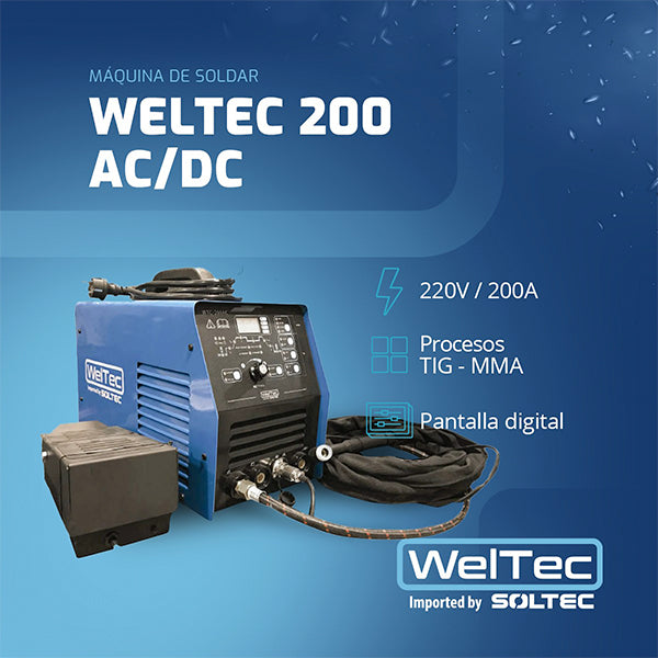 SOLDADORA TIG AC/DC 200A 220V WELTEC WTC-200AC