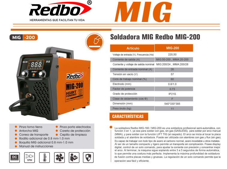 SOLDADORA PROFESIONAL MIG-200 REDBO