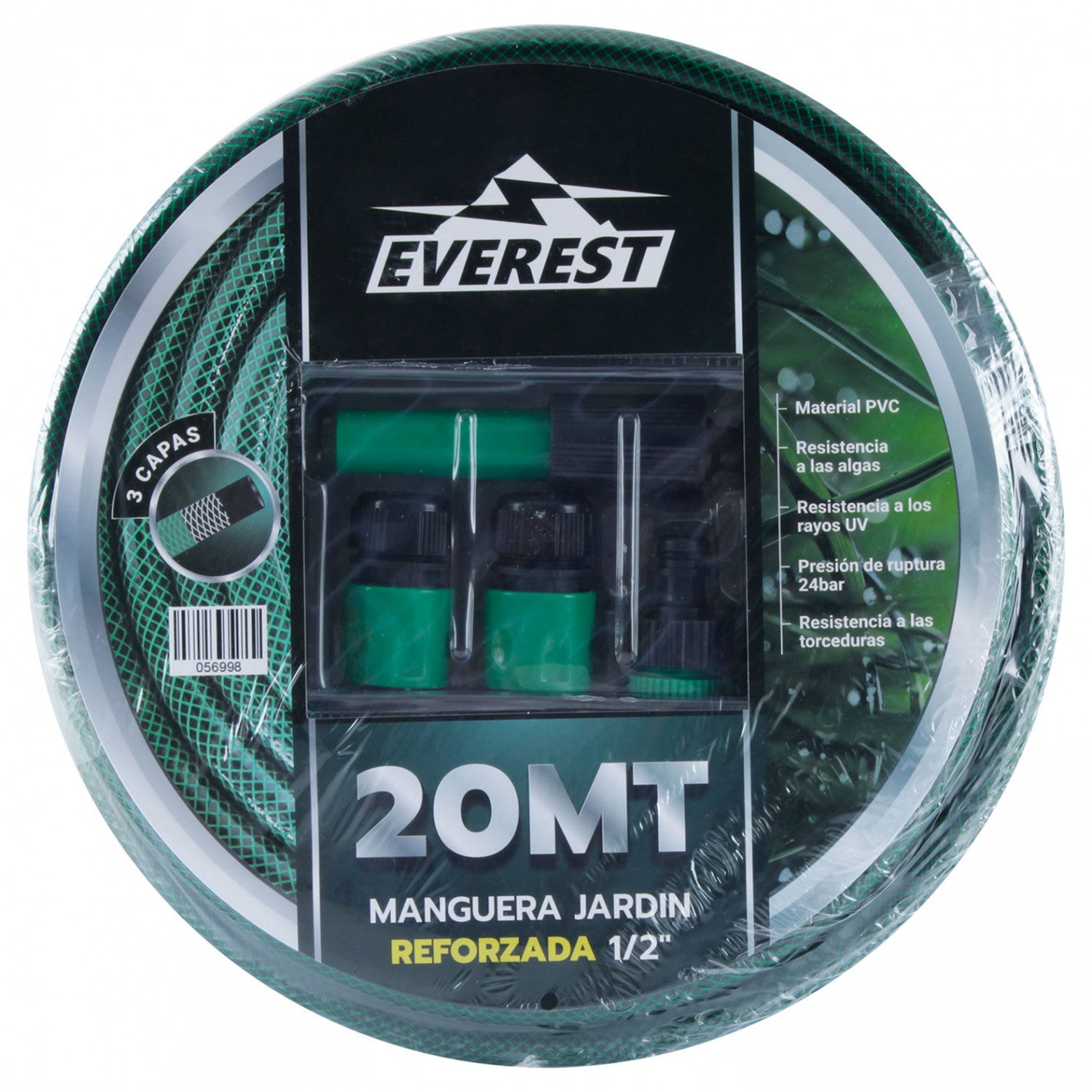 MANGUERA JARDIN REFORZADA 1/2"x 20 METROS CON ACCESORIOS EVEREST