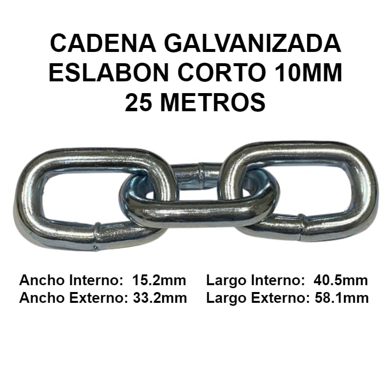CADENA GALVANIZADA 10MM ESLABON CORTO 25 METROS OKB