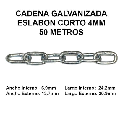 CADENA GALVANIZADA 4MM ESLABON CORTO 50 METROS OKB