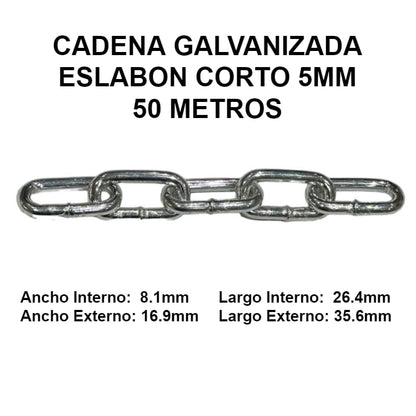 CADENA GALVANIZADA 5MM ESLABON CORTO 50 METROS OKB