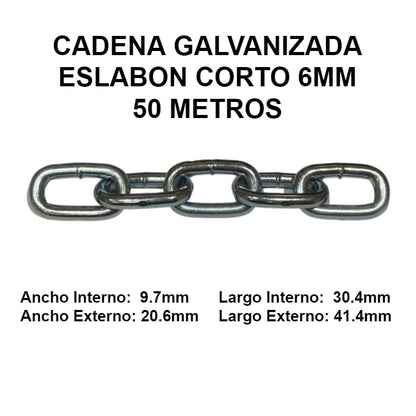 CADENA GALVANIZADA 6MM ESLABON CORTO 50 METROS OKB