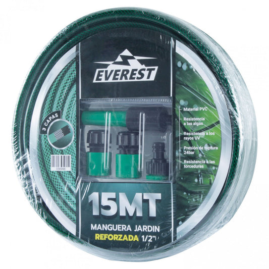 MANGUERA JARDIN REFORZADA 1/2"x 15 METROS CON ACCESORIOS EVEREST