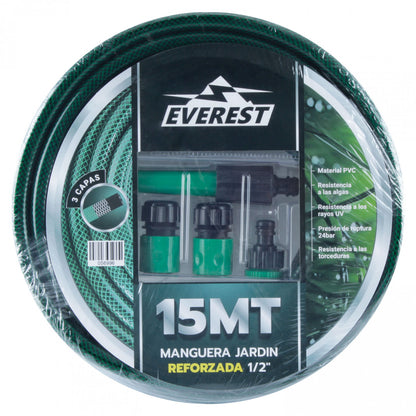 MANGUERA JARDIN REFORZADA 1/2"x 15 METROS CON ACCESORIOS EVEREST