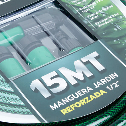 MANGUERA JARDIN REFORZADA 1/2"x 15 METROS CON ACCESORIOS EVEREST