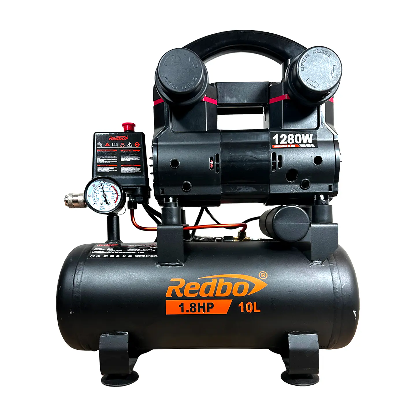COMPRESOR DE AIRE SILENCIOSO LIBRE DE ACEITE 10L 1.8HP REDBO ACN-1280