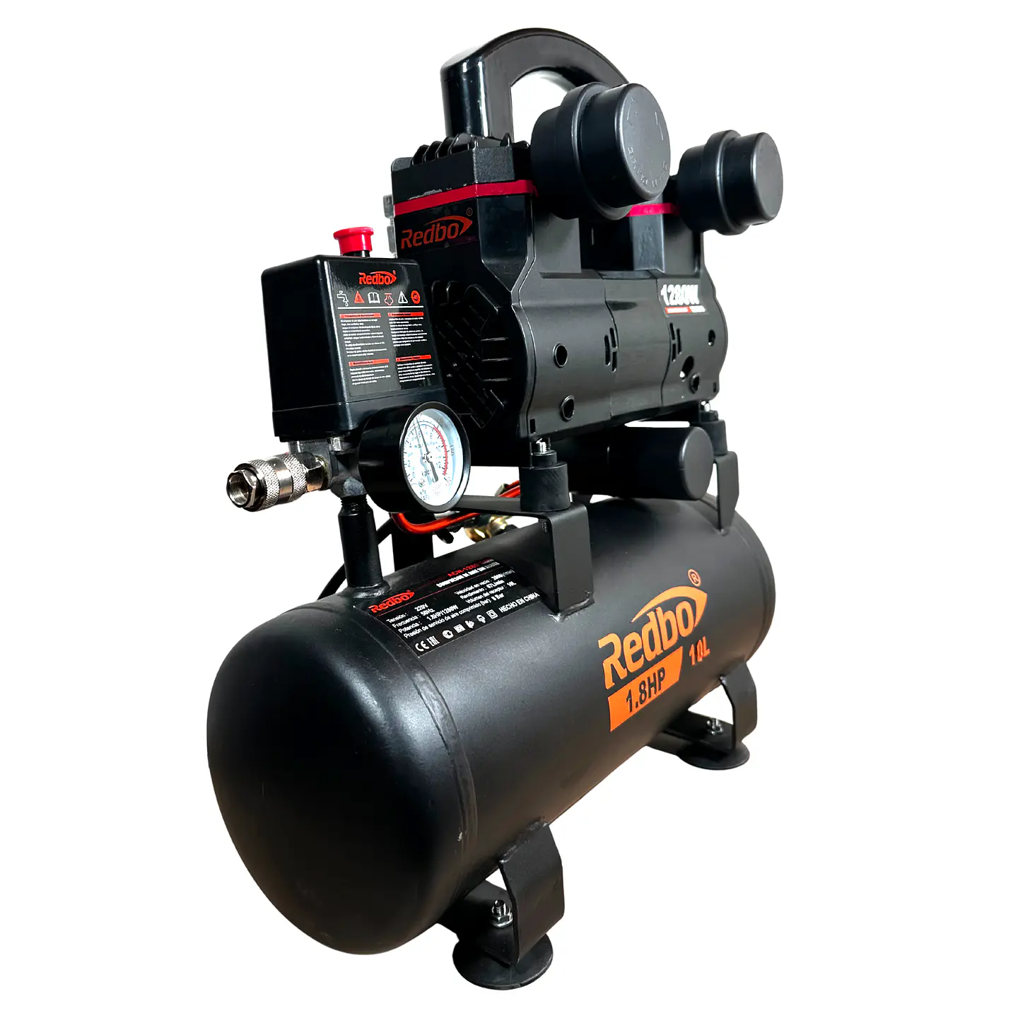 COMPRESOR DE AIRE SILENCIOSO LIBRE DE ACEITE 10L 1.8HP REDBO ACN-1280