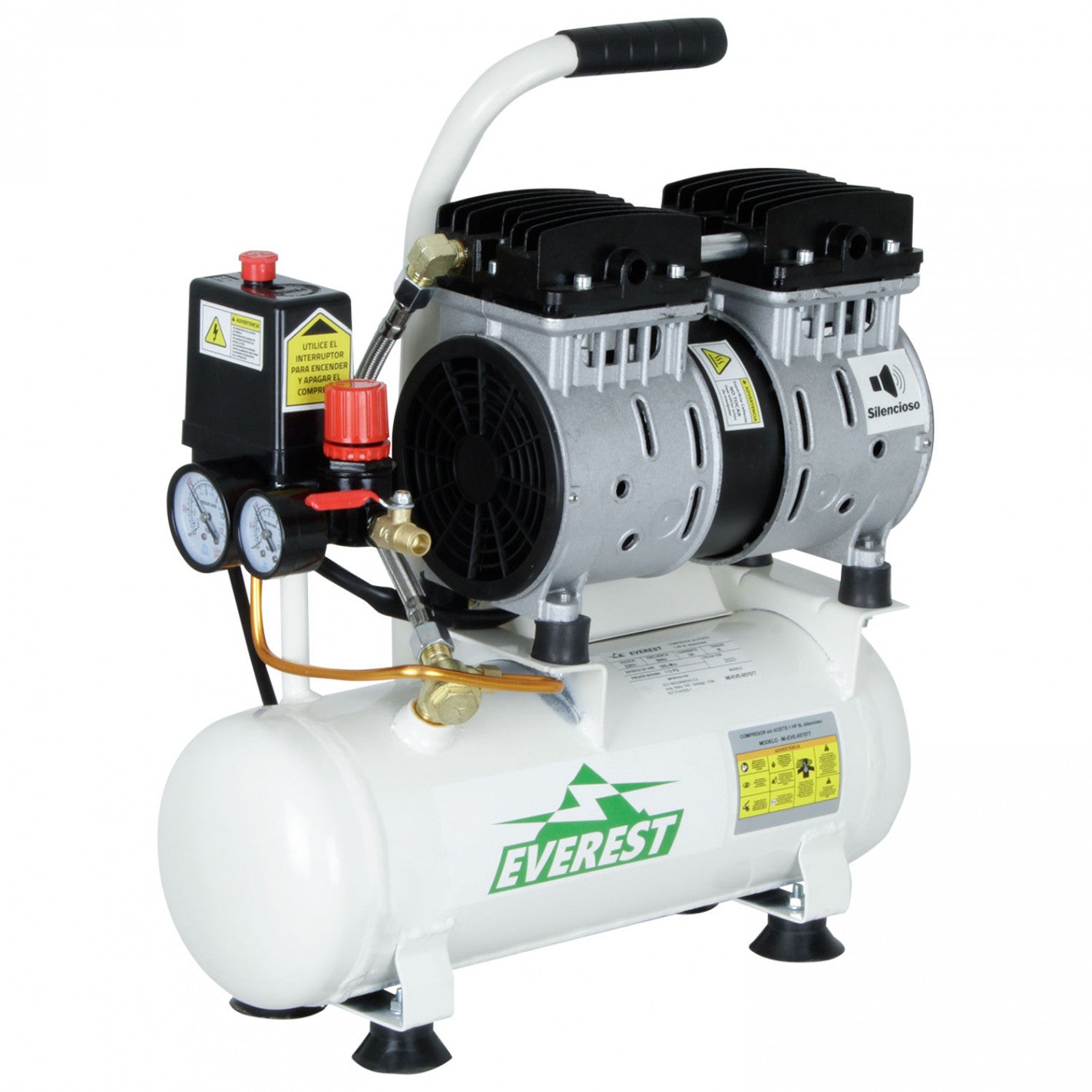 COMPRESOR SILENCIOSO LIBRE DE ACEITE 1HP 6 LITROS EVEREST