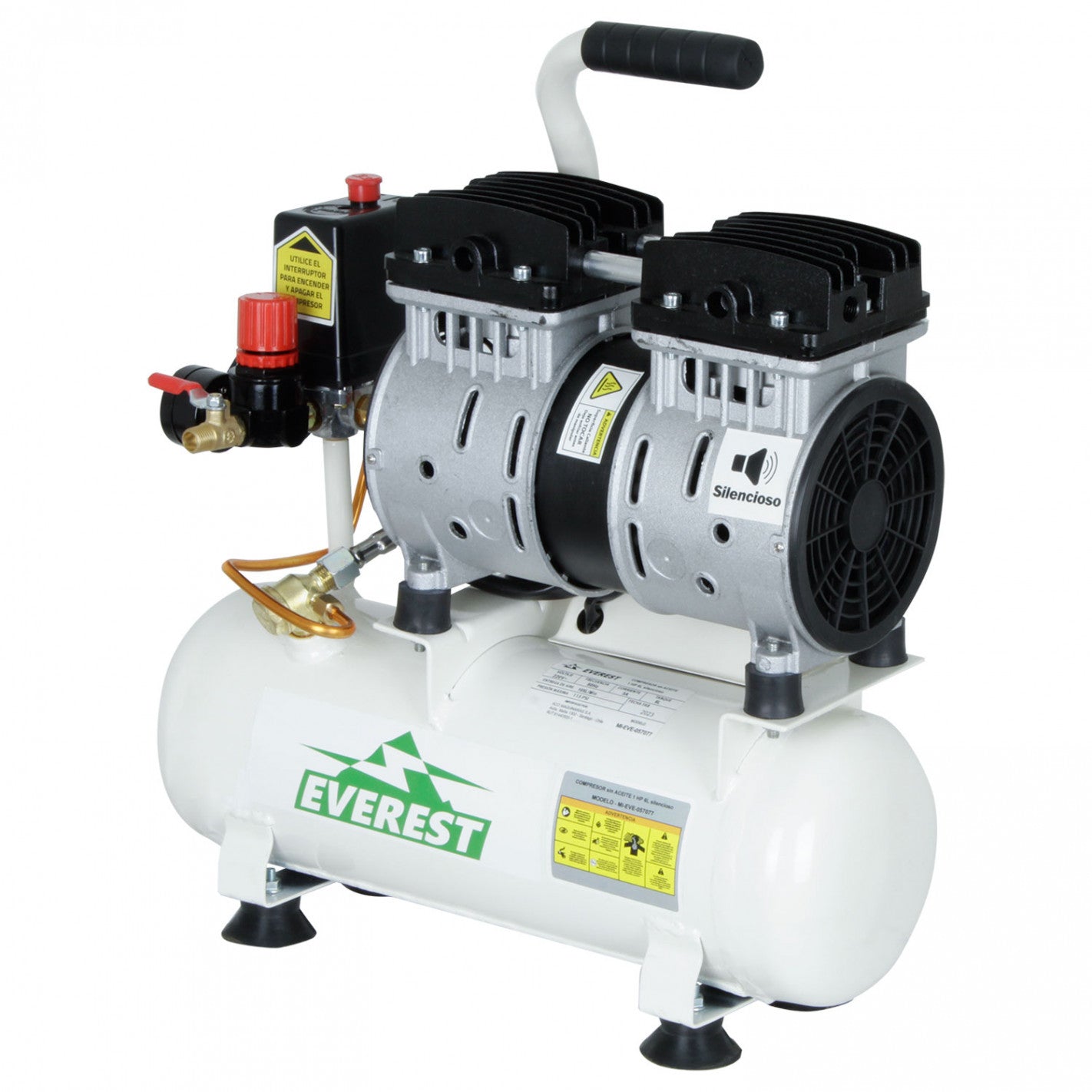 COMPRESOR SILENCIOSO LIBRE DE ACEITE 1HP 6 LITROS EVEREST