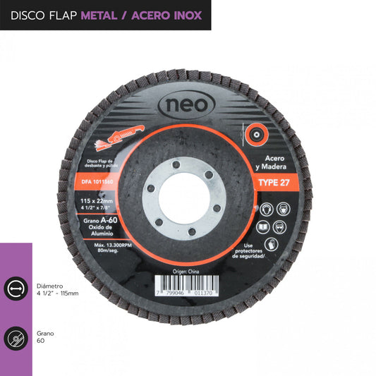 DISCO TRASLAPADO FLAP ACERO/MADERA 4 1/2′ G60 NEO