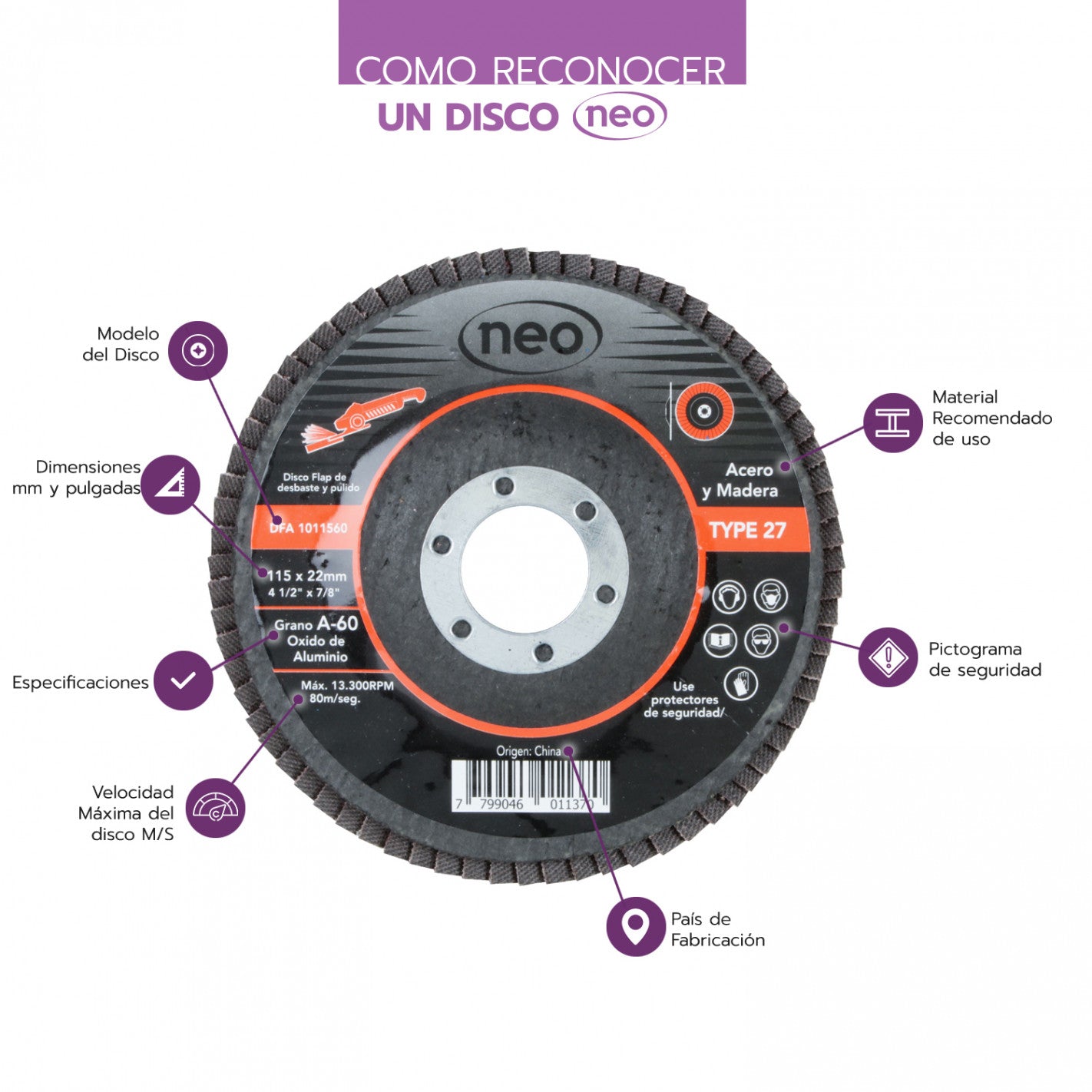 DISCO TRASLAPADO FLAP ACERO/MADERA 4 1/2′ G60 NEO
