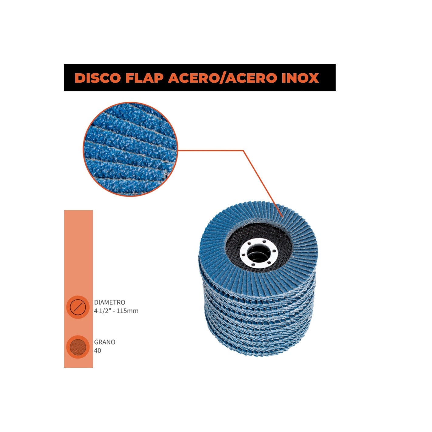 DISCO TRASLAPADO FLAP METAL/ACERO INOX 4 1/2′ G120 GLADIATOR