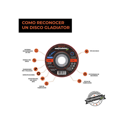 DISCO TRASLAPADO FLAP METAL/ACERO INOX 4 1/2′ G120 GLADIATOR