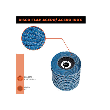 DISCO TRASLAPADO FLAP METAL/ACERO INOX 4 1/2′ G60 GLADIATOR