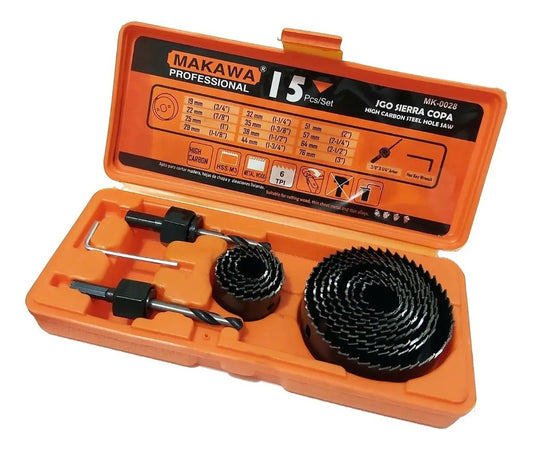 JUEGO DE BROCAS SIERRA COPA 15 PIEZAS TAMAÑOS 19-76mm MAKAWA MK-0028