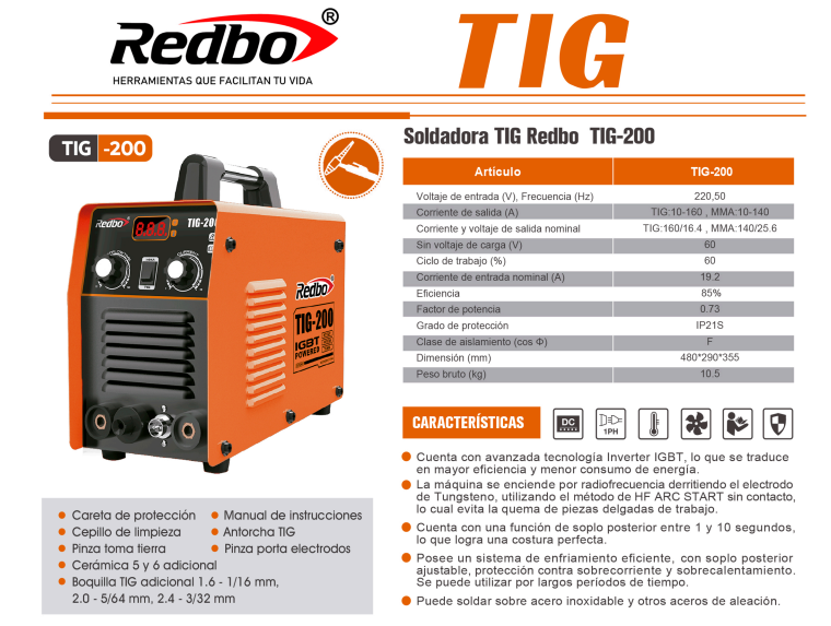 SOLDADORA TIG-200 REDBO