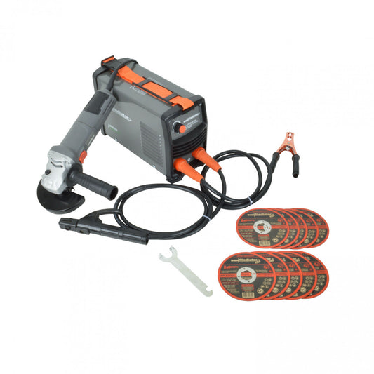 KIT SOLDADORA INVERTER ARCO MANUAL 200amp + ESMERIL + 10 DISCOS GLADIATOR