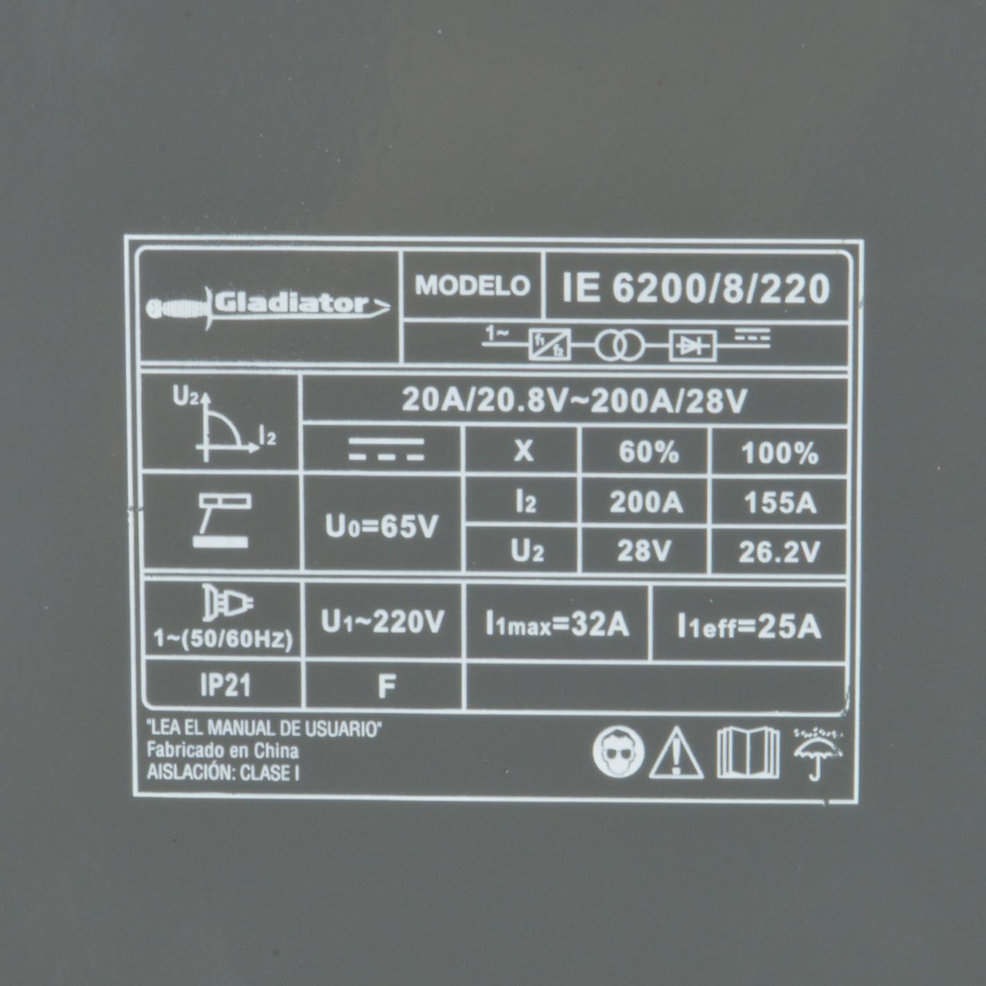 SOLDADORA INVERTER ARCO MANUAL 200A + MASCARA GLADIATOR IE 6200/8/220 KM