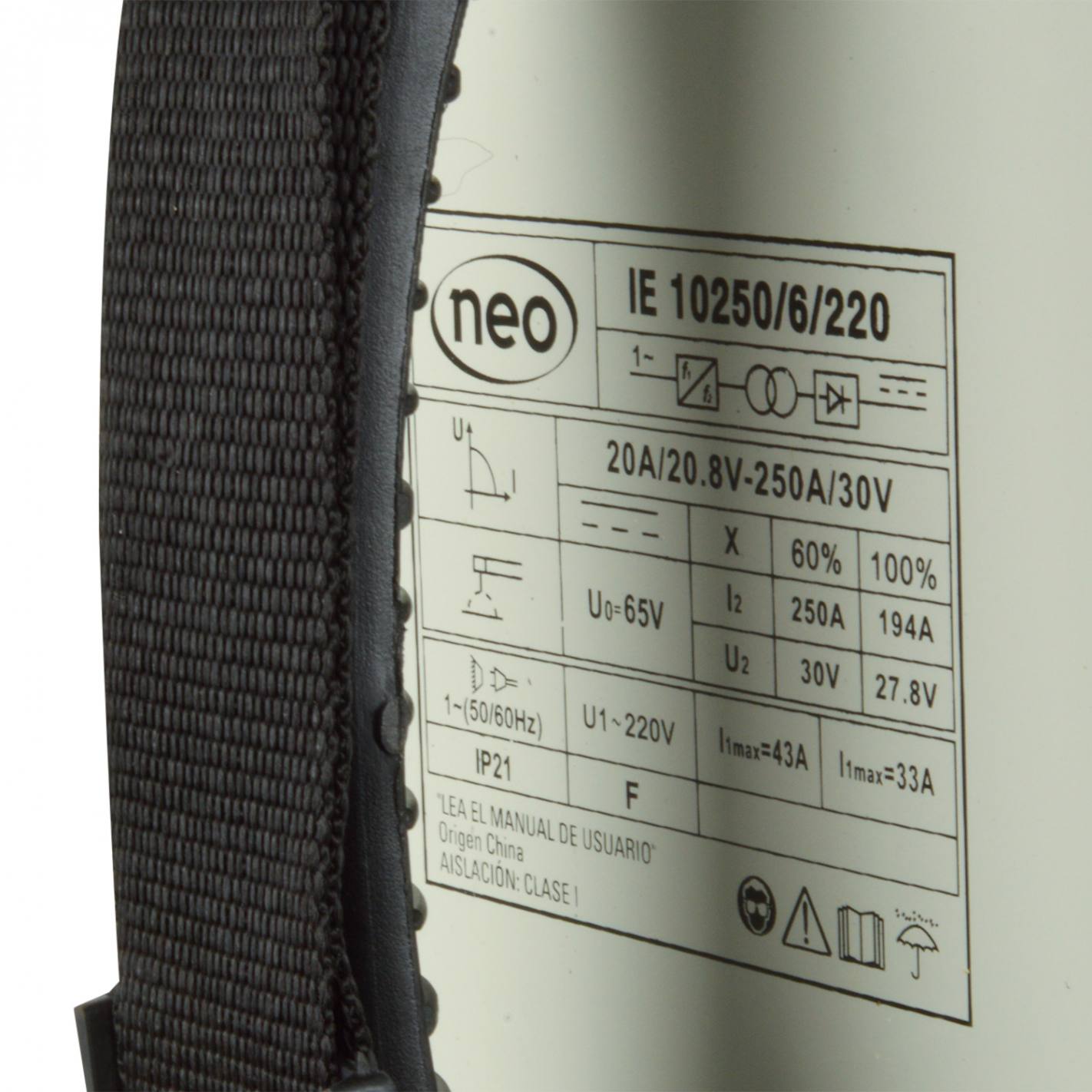 KIT SOLDADORA INVERTER ARCO MANUAL 250A + MASCARA NEO IE 10250/6/22