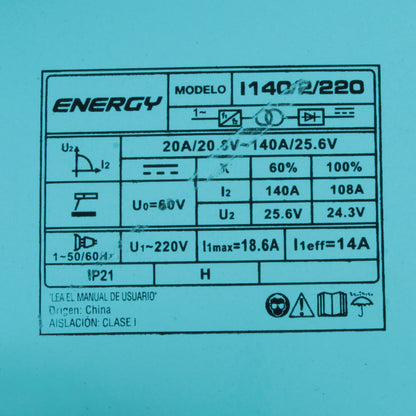 KIT SOLDADORA INVERTER ARCO MANUAL 140amp + MASCARA ENERGY I140/2/220 KM