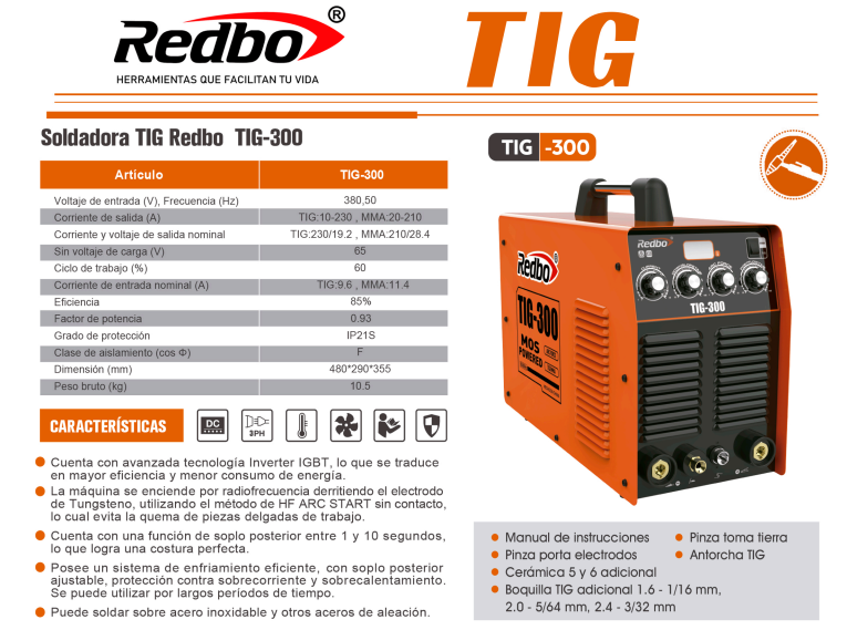 SOLDADORA TIG-300 REDBO