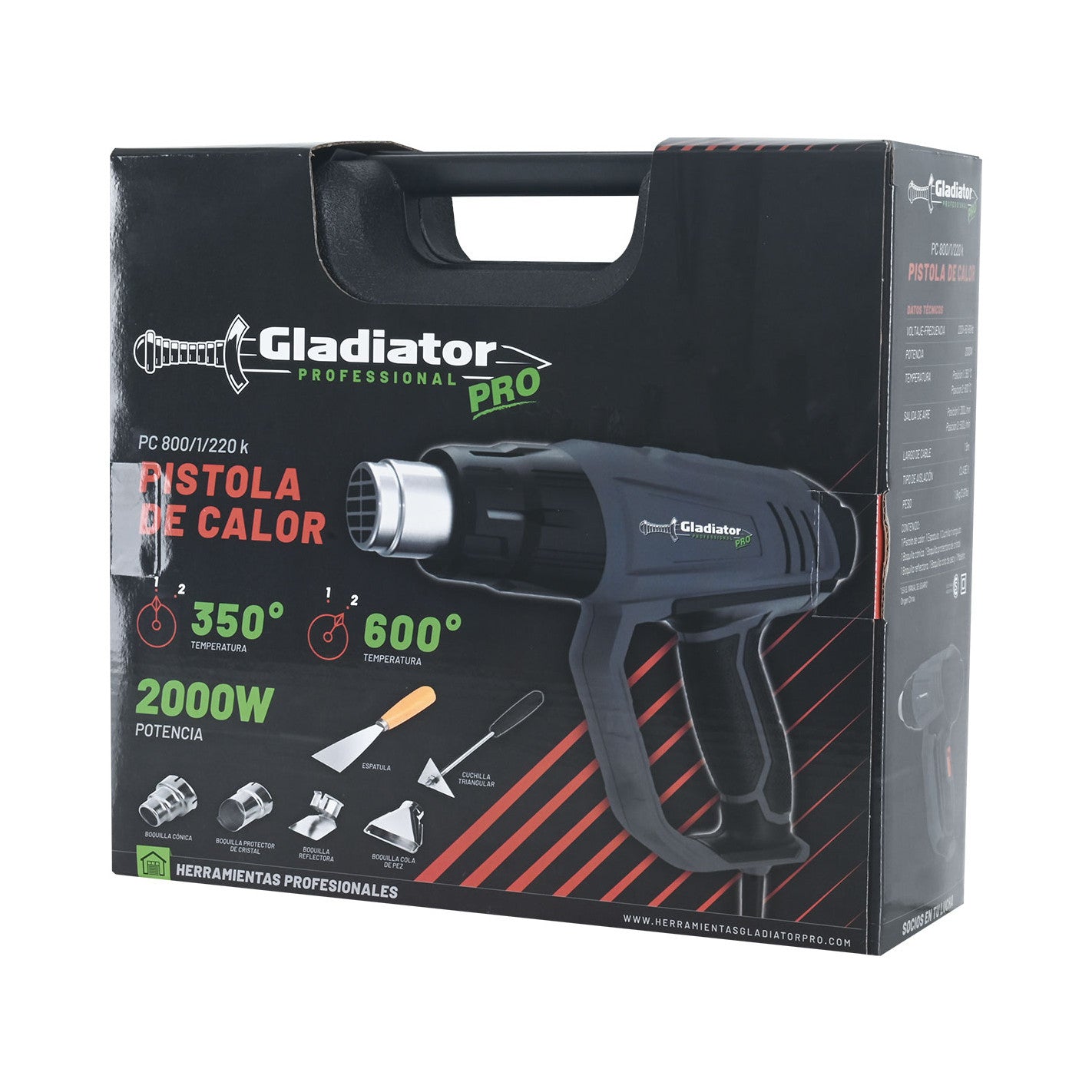 PISTOLA DE CALOR 2000W GLADIATOR PC 800K/220K