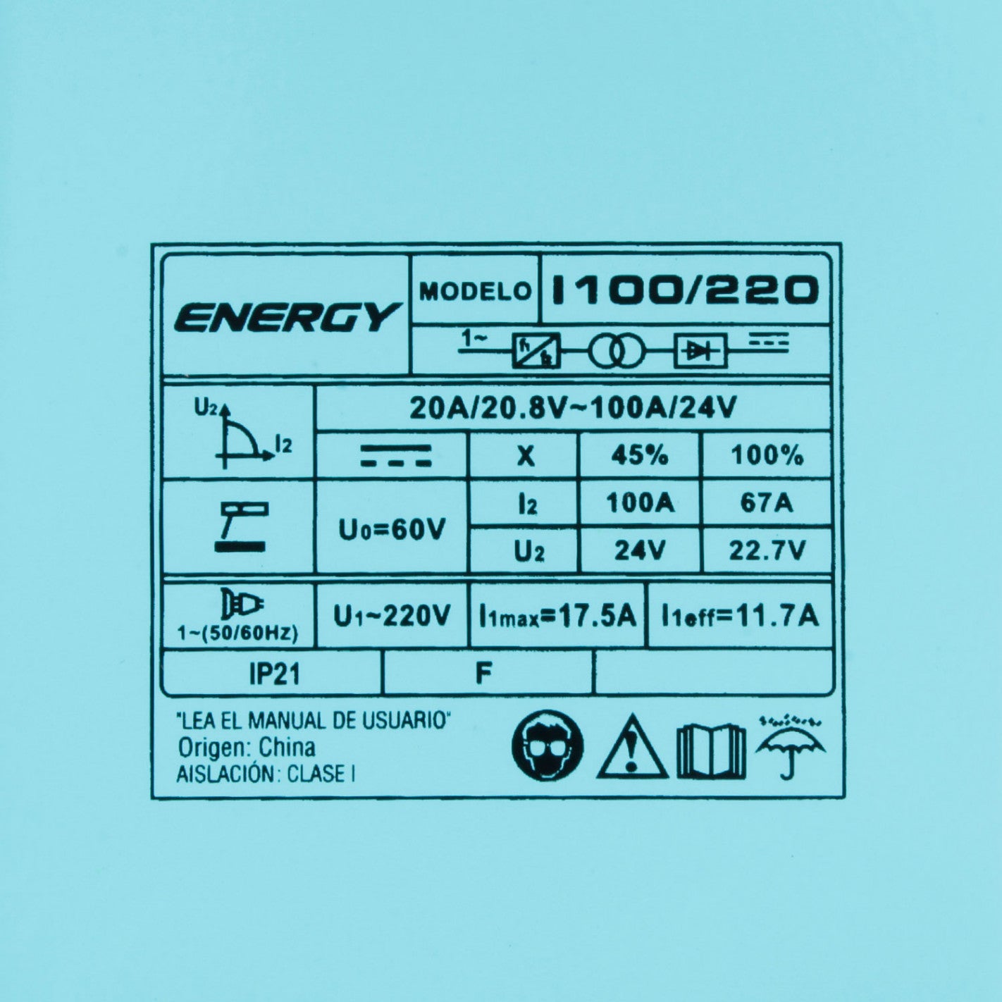SOLDADORA INVERTER ARCO MANUAL 100amp ENERGY I100/220