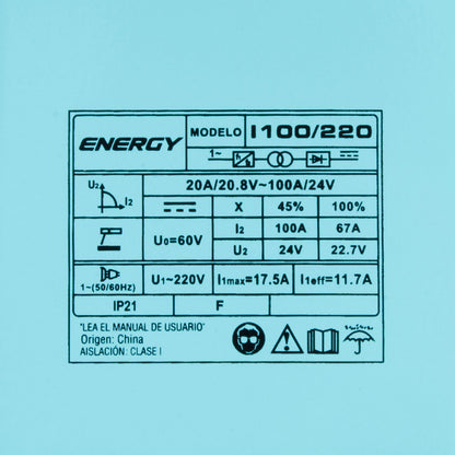 SOLDADORA INVERTER ARCO MANUAL 100amp ENERGY I100/220