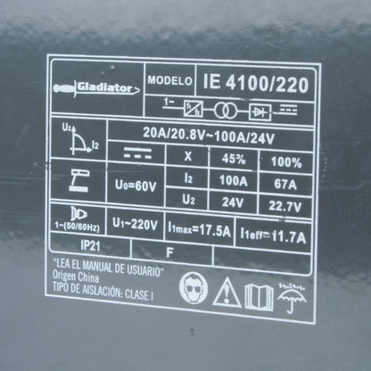 SOLDADORA INVERTER ARCO MANUAL 100amp GLADIATOR IE 4100/220