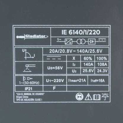 SOLDADORA INVERTER ARCO MANUAL 140amp GLADIATOR IE 6140/1//220