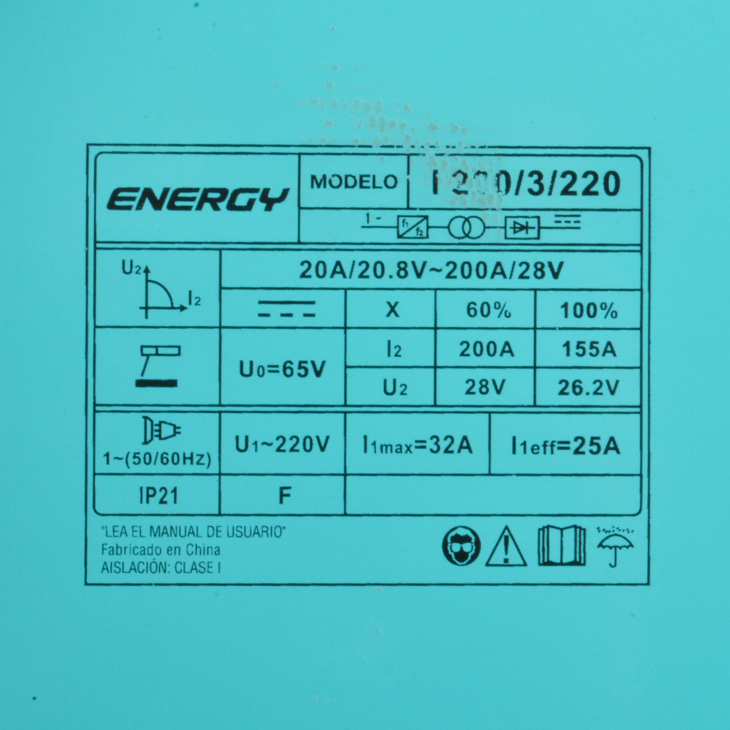 SOLDADORA INVERTER ARCO MANUAL 200amp ENERGY I200/3/220