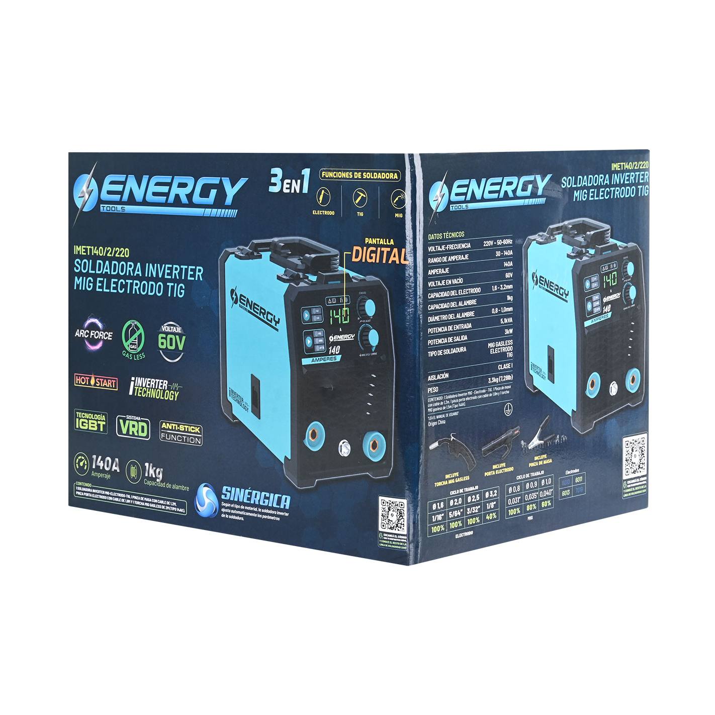SOLDADORA INVERTER 140A MIG-MMA-TIG ENERGY IMET 140/2