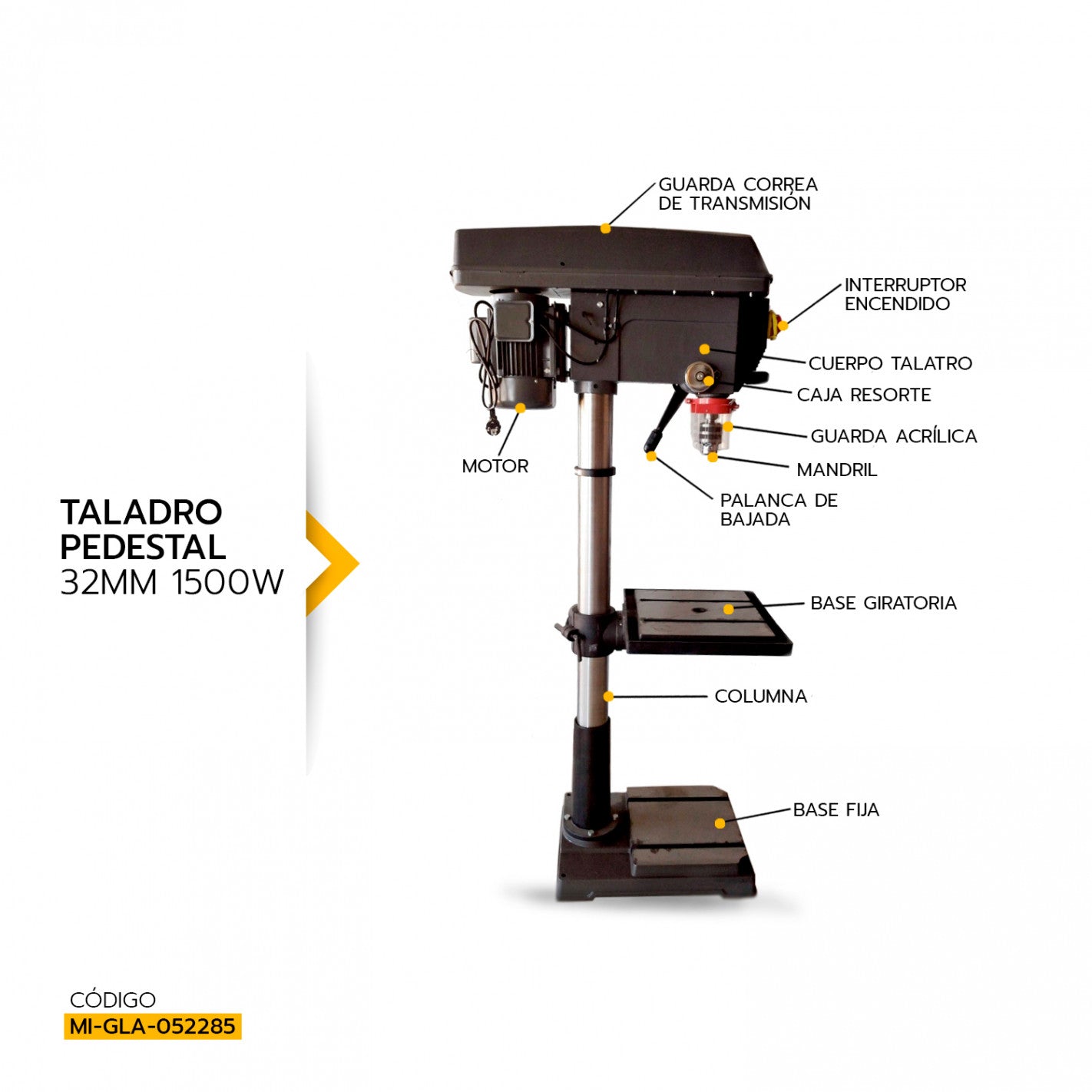 TALADRO PEDESTAL 32MM 1500W GLADIATOR TC932/25