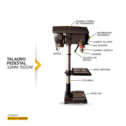 TALADRO PEDESTAL 32MM 1500W GLADIATOR TC932/25