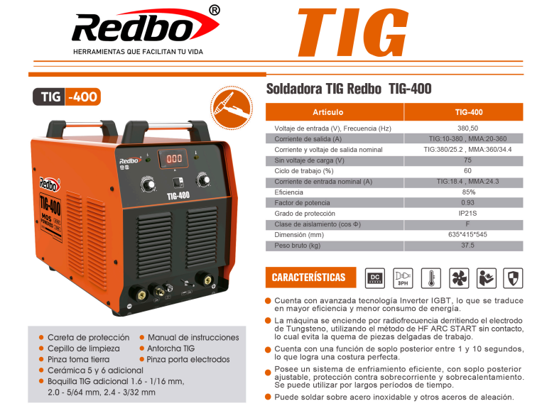 SOLDADORA TIG-400 REDBO